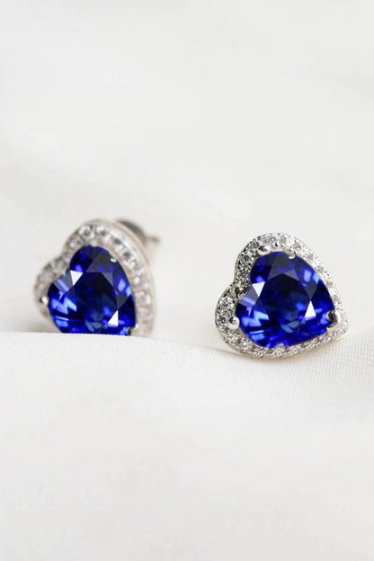 4 Carat Moissanite Heart-Shaped Stud Earrings (Platinum-Plated Fine Silver) - Sparkala