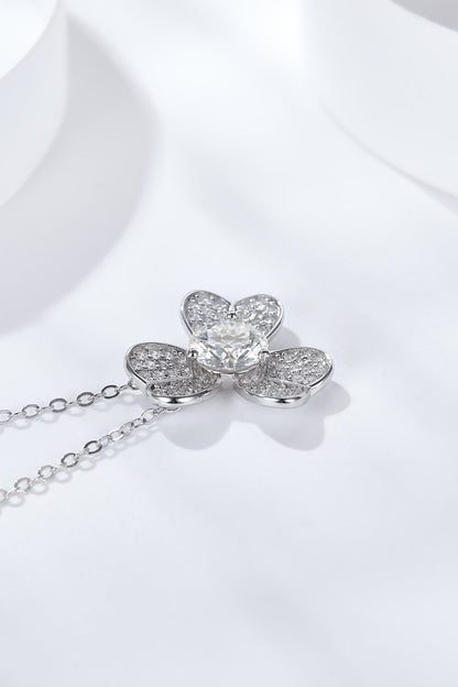 Sparkala™ Moissanite Clover Pendant Necklace (Platinum-Plated Fine Silver)