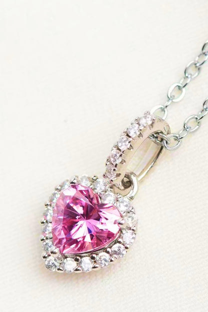 1 Carat Moissanite Heart Pendant Necklace (Platinum-Plated Fine Silver) - Sparkala