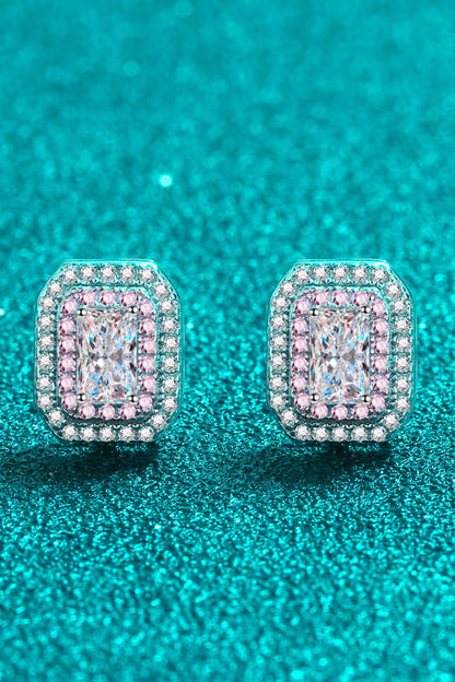 1 Carat Moissanite and Zircon Contrast Geometric Stud Earrings (Platinum-Plated Fine Silver) - Sparkala