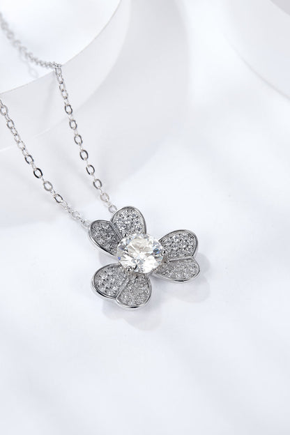 Sparkala™ Moissanite Clover Pendant Necklace (Platinum-Plated Fine Silver)