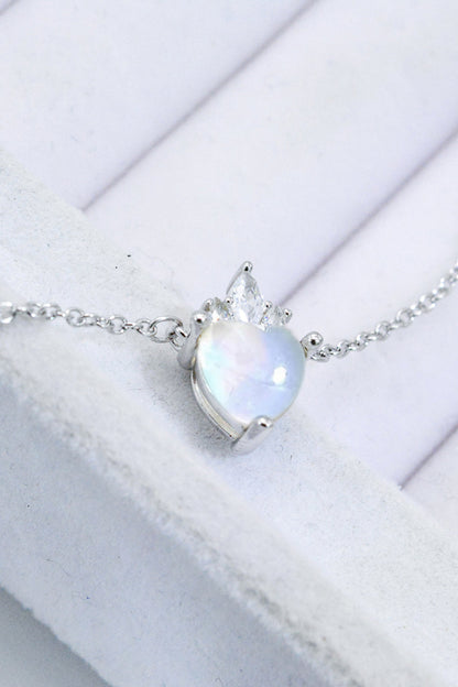 925 Sterling Silver Moonstone Heart Pendant Necklace (Platinum-Plated Fine Silver)