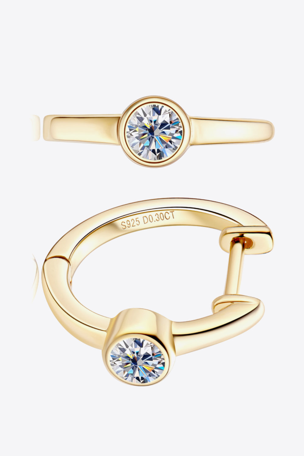 18k Gold-Plated Inlaid Moissanite Huggie Earrings (Platinum-Plated Fine Silver) - Sparkala