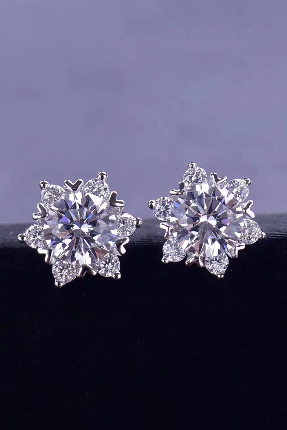 2 Carat Moissanite Floral Stud Earrings (Platinum-Plated Fine Silver) - Sparkala