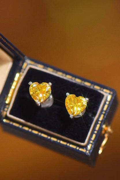 2 Carat Yellow Heart Moissanite Platinum-Plated Earrings - Sparkala