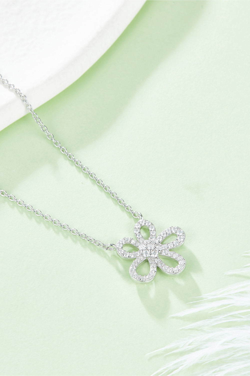 Moissanite Flower Pendant Platinum-Plated 925 Sterling Silver Necklace