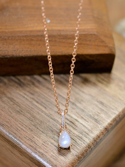 Moonstone Teardrop Pendant Necklace (Platinum-Plated Fine Silver)