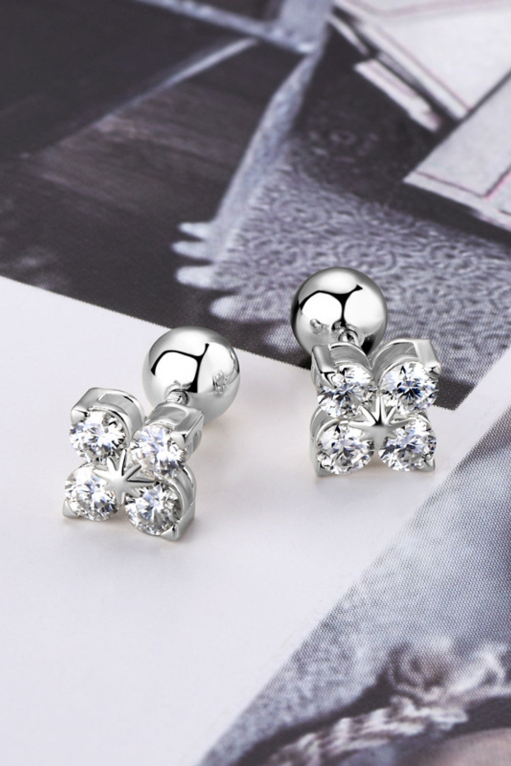 Sparkala™ Moissanite Platinum-Plated 925 Sterling Silver Four-Leaf Clover Shape Earrings