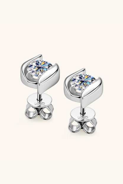 1 Carat Moissanite Platinum-Plated 925 Sterling Silver Stud Earrings - Sparkala