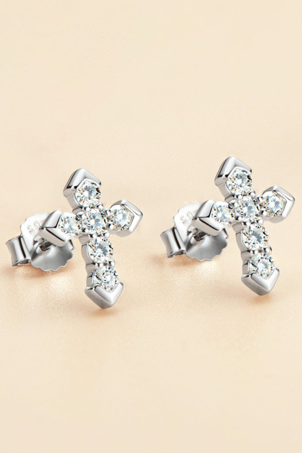 Sparkala™ Moissanite Cross Stud Earrings (Platinum-Plated Fine Silver)