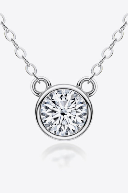 925 Sterling Silver 1 Carat Moissanite Round Pendant Necklace (Platinum-Plated Fine Silver)