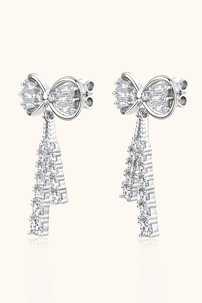 1.12 Carat Moissanite Platinum-Plated 925 Sterling Silver Bow Earrings - Sparkala