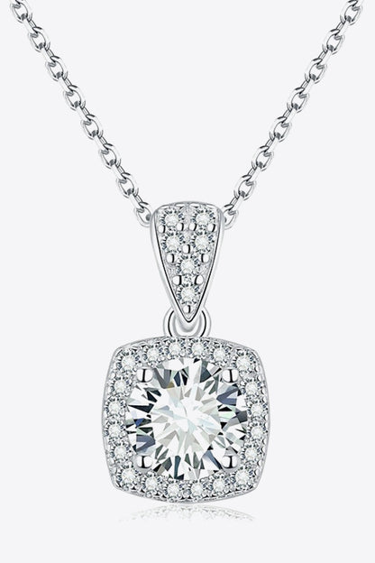 1 Carat Moissanite Square Pendant Necklace (Platinum-Plated Fine Silver) - Sparkala