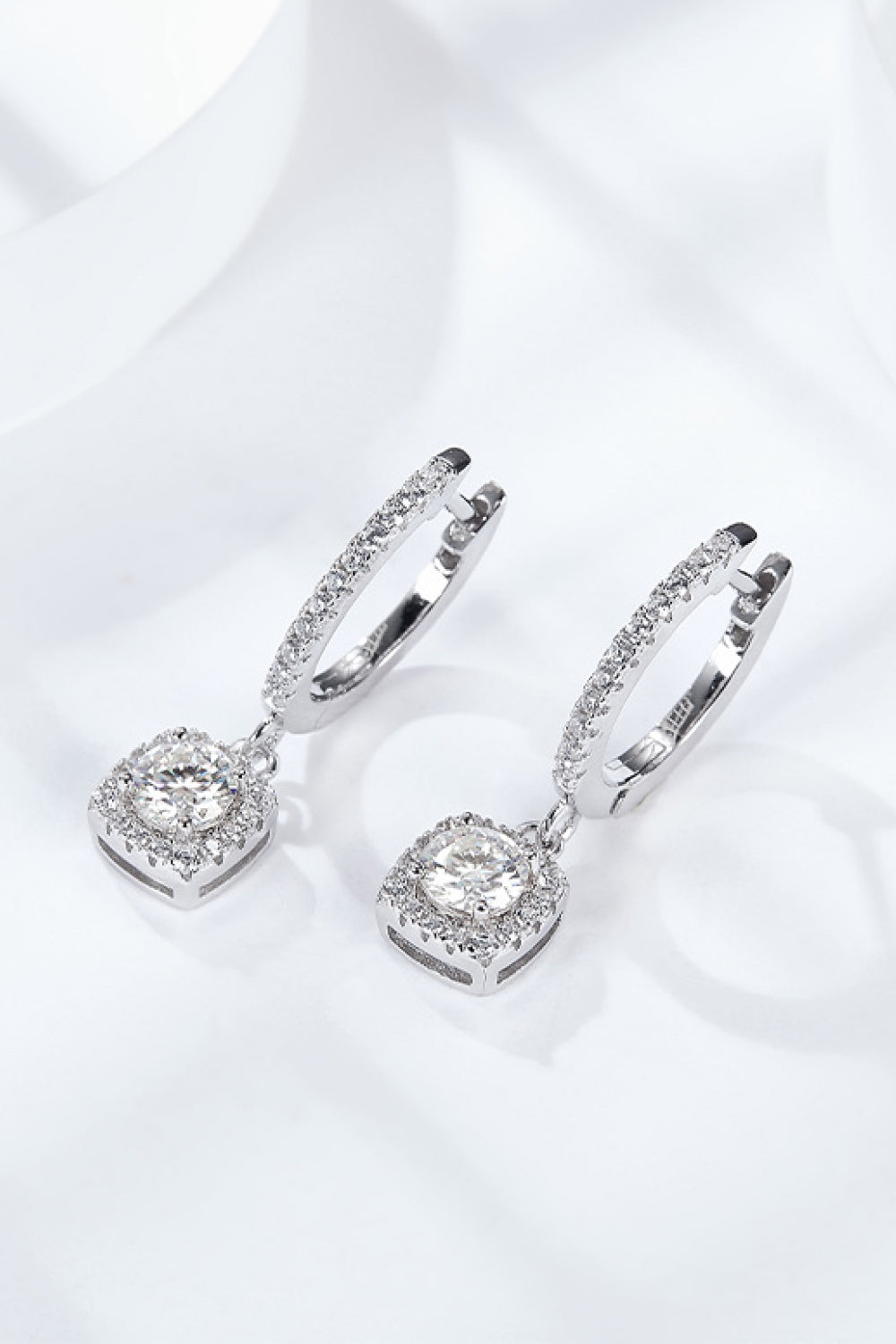 Adored Sparkala™ Moissanite Huggie Drop Earrings (Platinum-Plated Fine Silver)