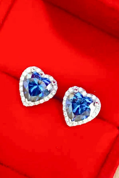 4 Carat Moissanite Heart-Shaped Stud Earrings (Platinum-Plated Fine Silver) - Sparkala