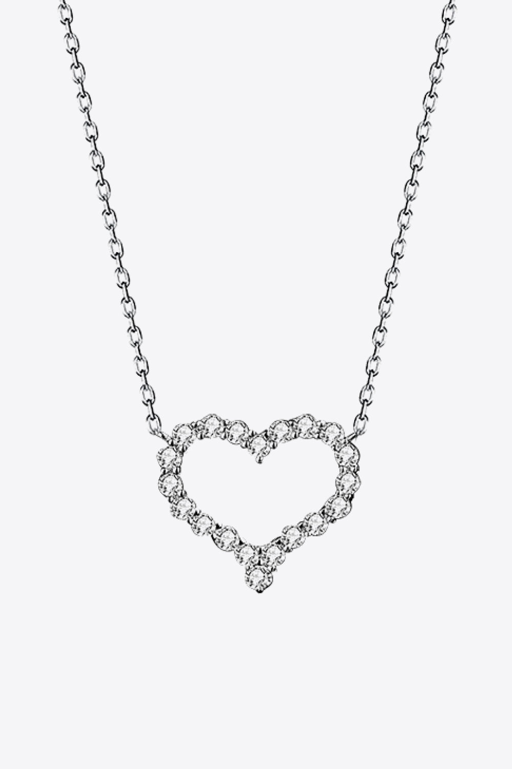 1 Carat Moissanite Heart Pendant Chain-Link Necklace (Platinum-Plated Fine Silver) - Sparkala