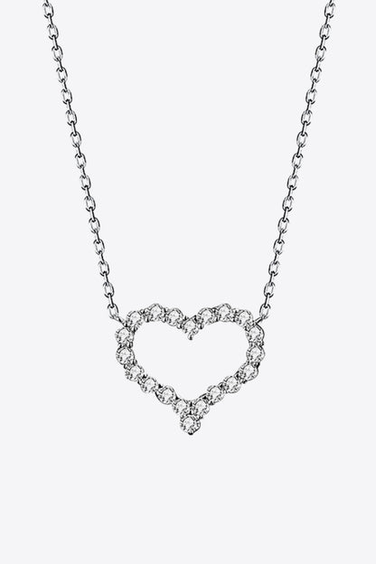 1 Carat Moissanite Heart Pendant Chain-Link Necklace (Platinum-Plated Fine Silver) - Sparkala