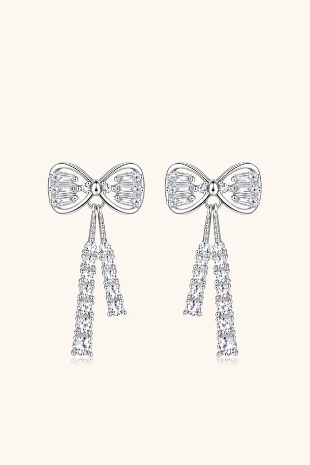 1.12 Carat Moissanite Platinum-Plated 925 Sterling Silver Bow Earrings - Sparkala