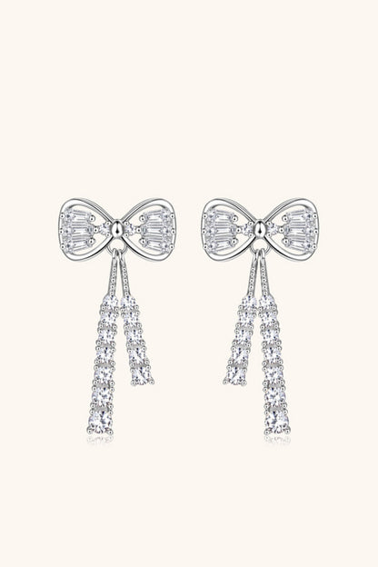 1.12 Carat Moissanite Platinum-Plated 925 Sterling Silver Bow Earrings - Sparkala