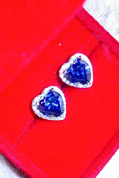 4 Carat Moissanite Heart-Shaped Stud Earrings (Platinum-Plated Fine Silver) - Sparkala