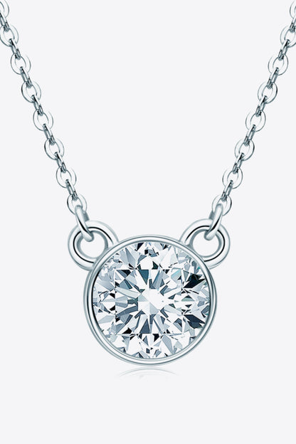 925 Sterling Silver 1 Carat Moissanite Round Pendant Necklace (Platinum-Plated Fine Silver)