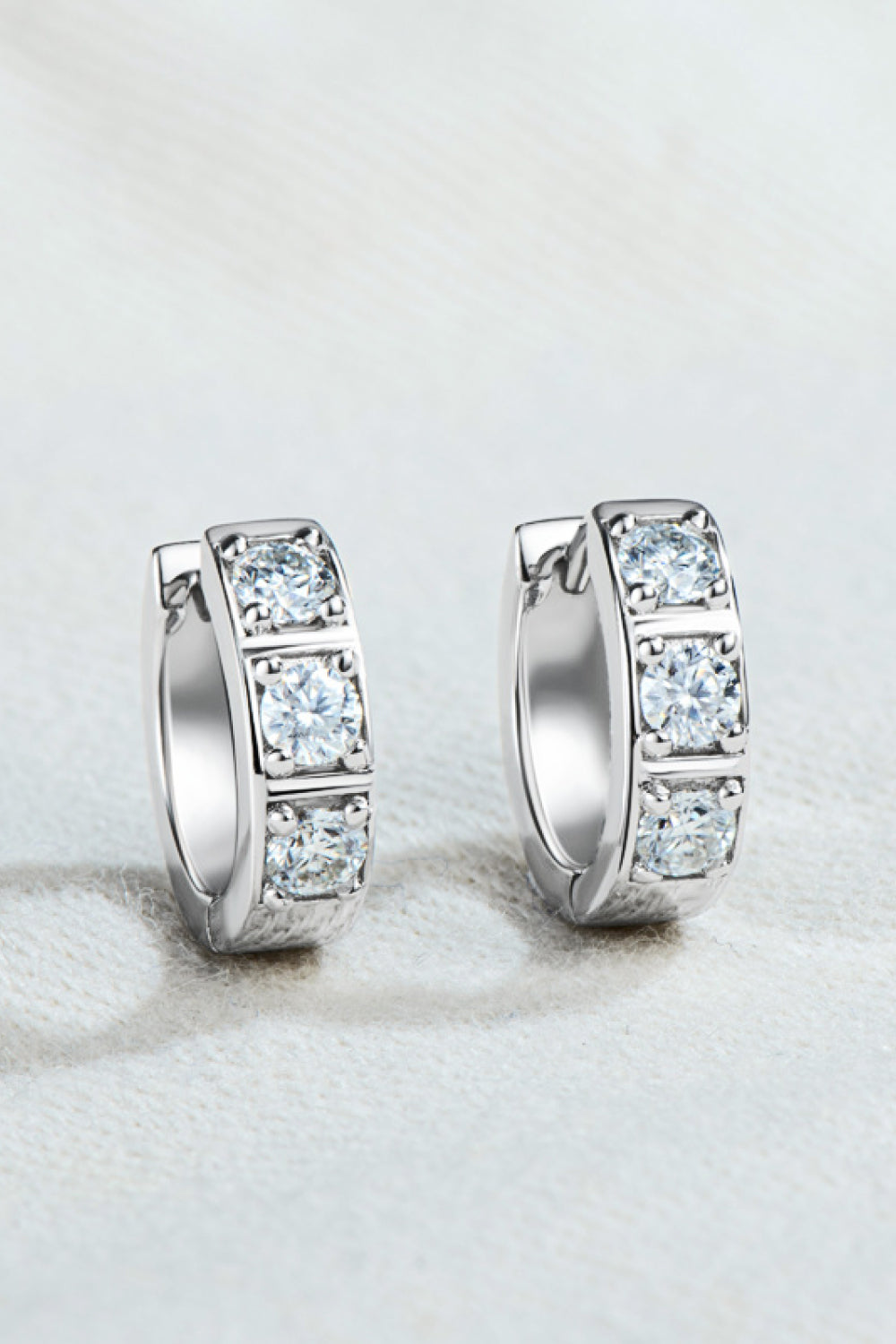 Inlaid Moissanite Huggie Earrings (Platinum-Plated Fine Silver) - Sparkala