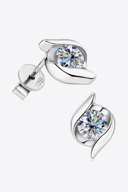 1 Carat Moissanite Platinum-Plated 925 Sterling Silver Stud Earrings - Sparkala