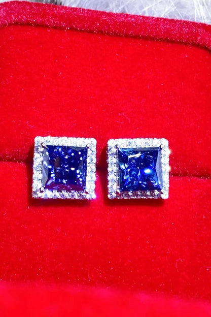 925 Sterling Silver 4 Carat Sparkala™ Moissanite Square Earrings (Platinum-Plated Fine Silver)