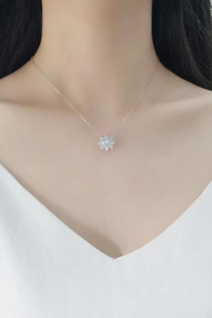 1 Carat Moissanite Floral Pendant Necklace (Platinum-Plated Fine Silver) - Sparkala