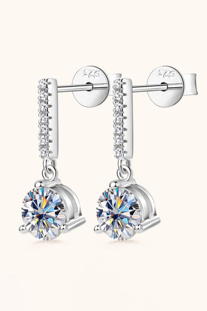 2 Carat Moissanite Platinum-Plated 925 Sterling Silver Drop Earrings - Sparkala