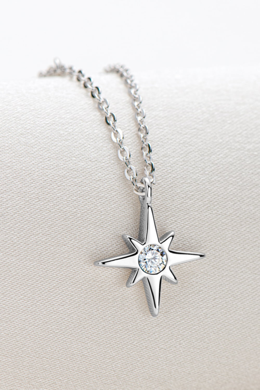 Sparkala™ Moissanite North Star Pendant Platinum-Plated 925 Sterling Silver Necklace