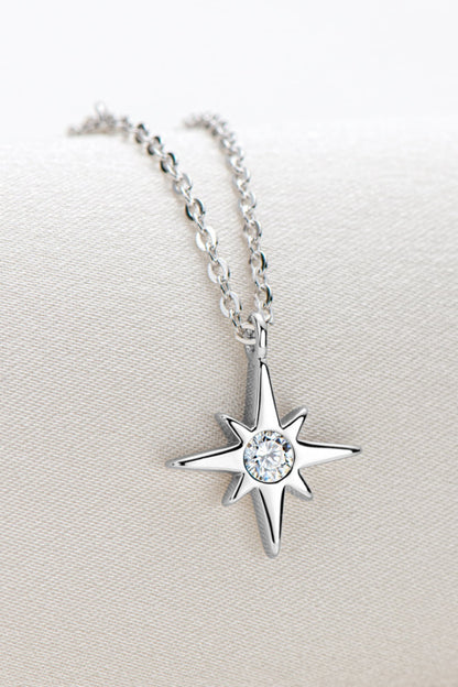 Sparkala™ Moissanite North Star Pendant Platinum-Plated 925 Sterling Silver Necklace