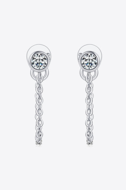 Inlaid Moissanite Chain Earrings (Platinum-Plated Fine Silver) - Sparkala