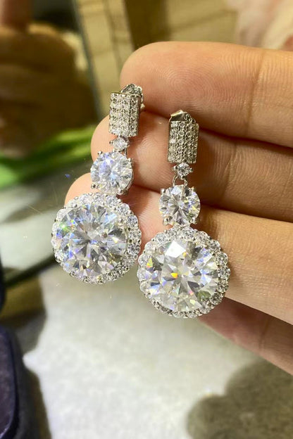 12 Carat Moissanite Platinum-Plated Drop Earrings - Sparkala