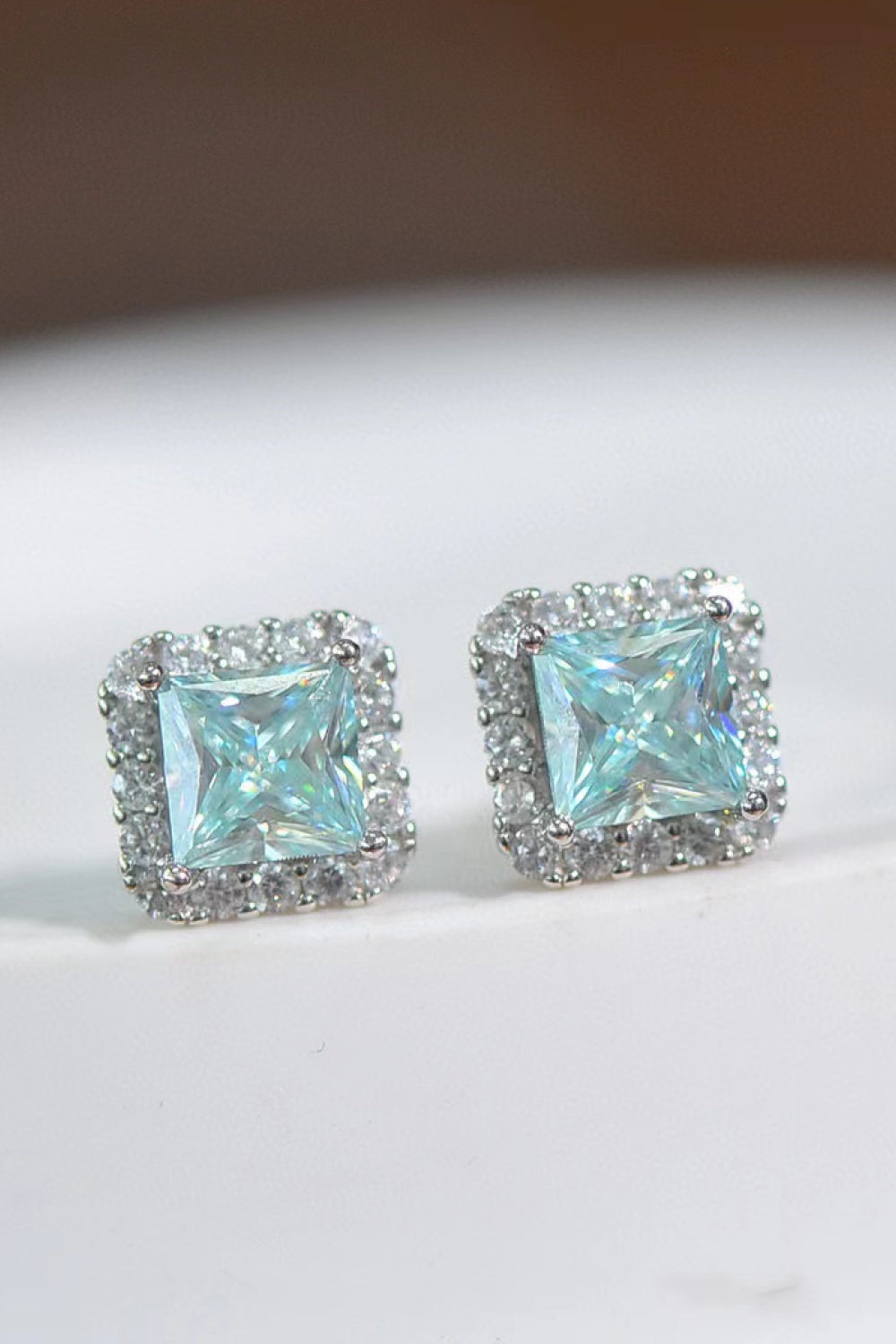 2 Carat Moissanite Square Earrings (Platinum-Plated Fine Silver) - Sparkala