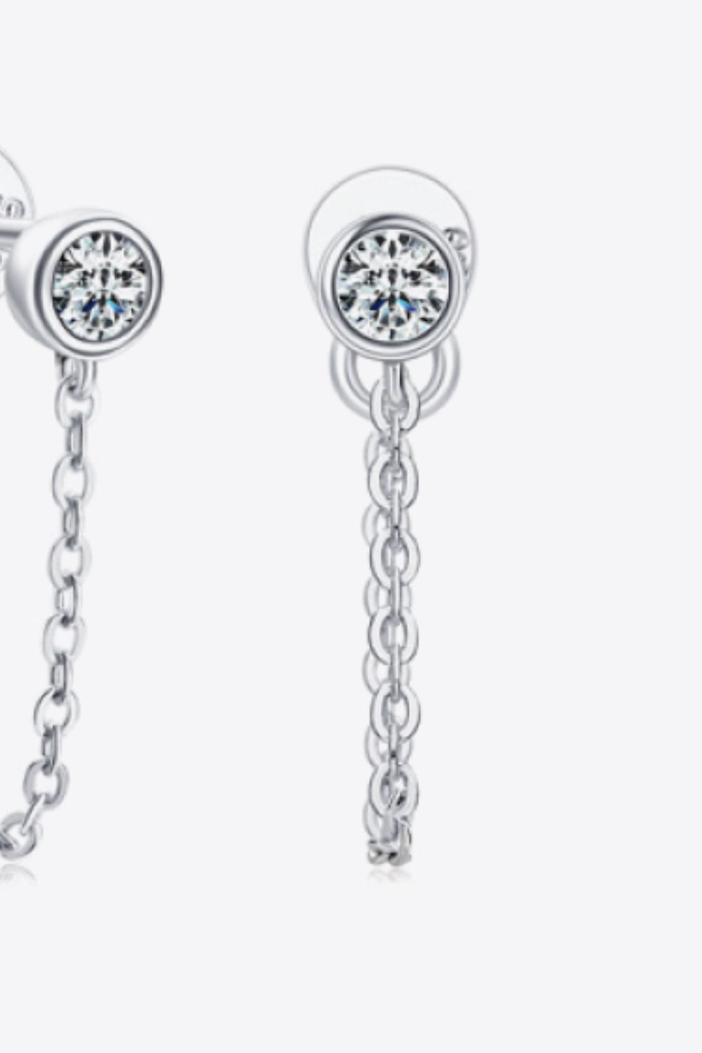 Inlaid Moissanite Chain Earrings (Platinum-Plated Fine Silver) - Sparkala