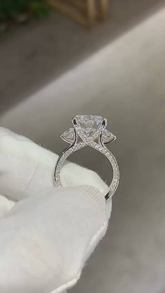 8.6 Carat Brilliant Round Cut Sparkala⢠3 stone Ring (Platinum Over Pure Sterling Silver)
