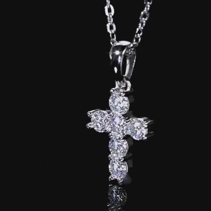 Sparkling Cross Sparkala™ Moissanite Pendant Necklace (Platinum-Plated Fine Silver)