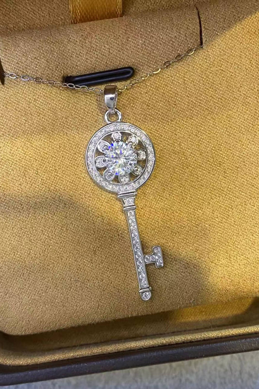1 Carat Moissanite Platinum-Plated Key Pendant Necklace - Sparkala