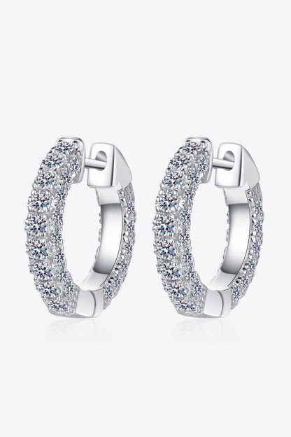 Rhodium-Plated Pure Sterling Silver Sparkala™ Moissanite Huggie Earrings