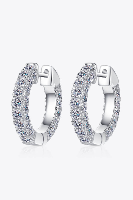 Rhodium-Plated Pure Sterling Silver Sparkala™ Moissanite Huggie Earrings